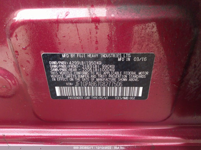2016 Subaru Impreza, VIN: JF1GPAB67G8277506