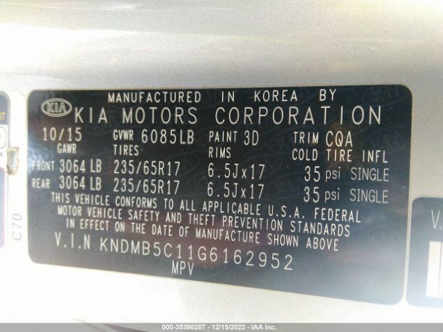 KNDMB5C11G6162952 KIA SEDONA LX