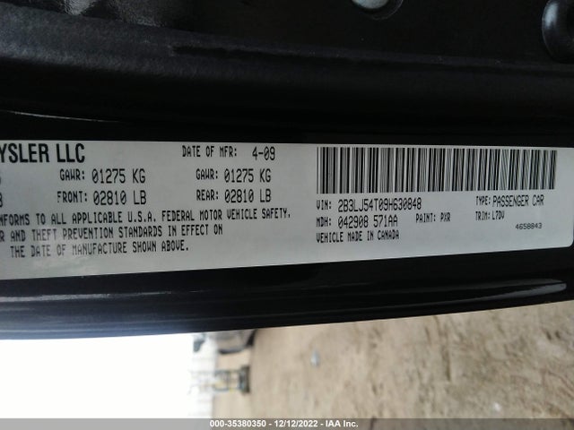 2009 DODGE CHALLENGER R/T VIN: 2B3LJ54T09H630848