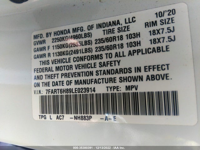 2020 Honda CR-V, VIN: 7FART6H89LE023914