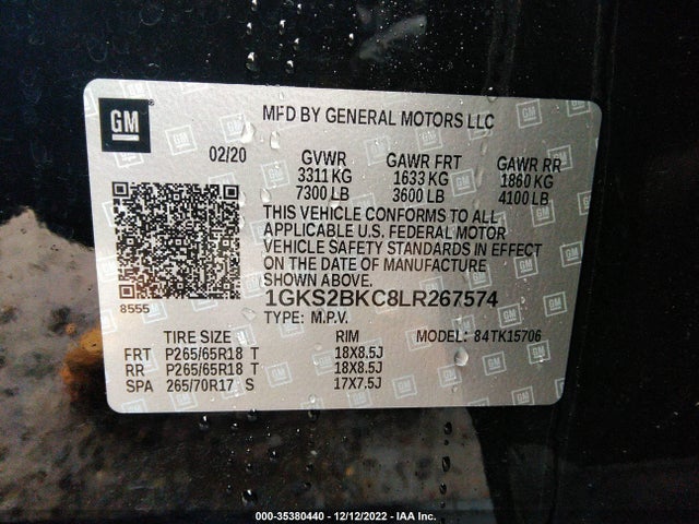 2020 GMC Yukon, VIN: 1GKS2BKC8LR267574