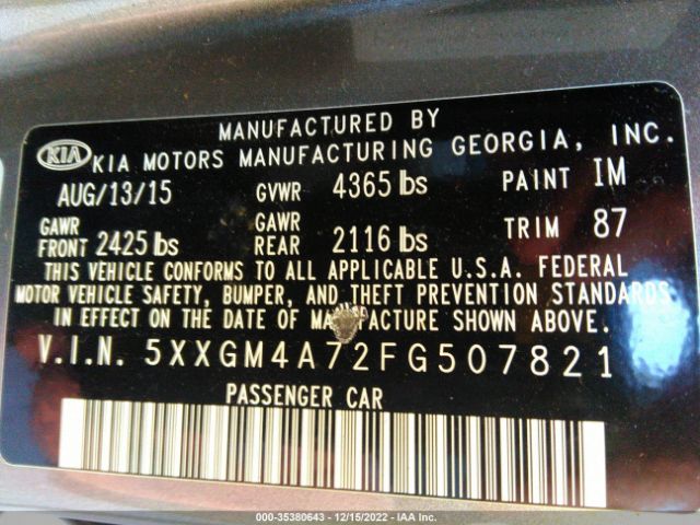 5XXGM4A72FG507821 KIA Optima Lx