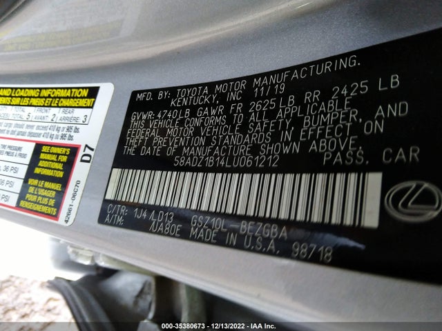 2020 Lexus ES, VIN: 58ADZ1B14LU061212