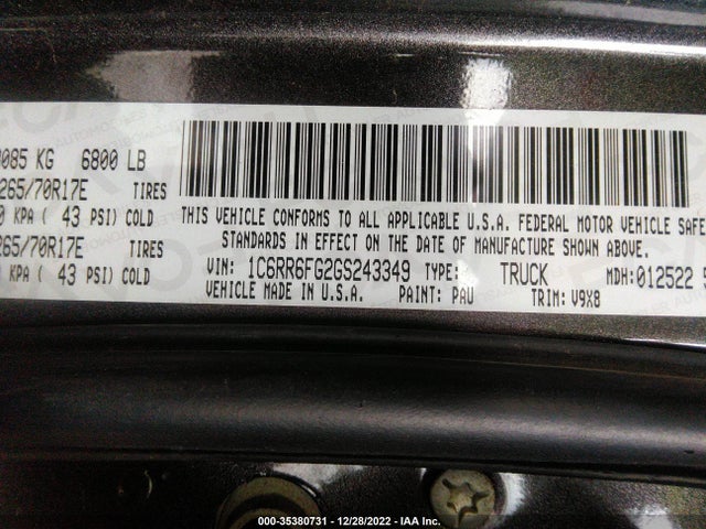 RAM 1500 Tradesman 2016 1C6RR6FG2GS243349 Image 9
