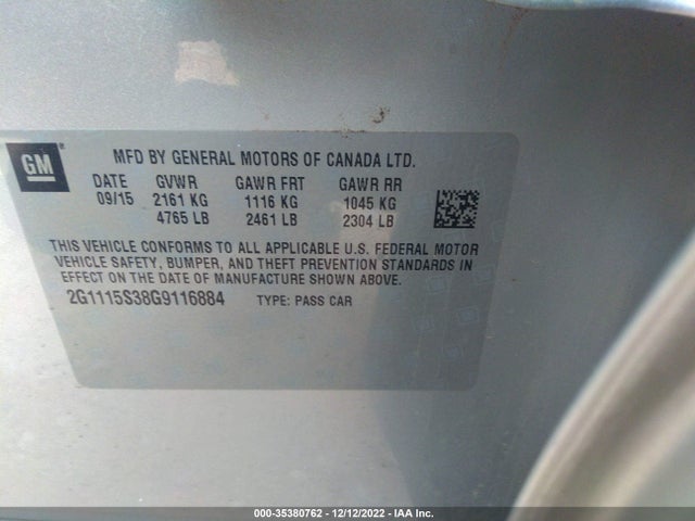 Chevrolet IMPALA LT 2016 2G1115S38G9116884 Image 9