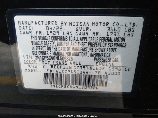 2022 Nissan Kicks, VIN: 3N1CP5CV6NL509326