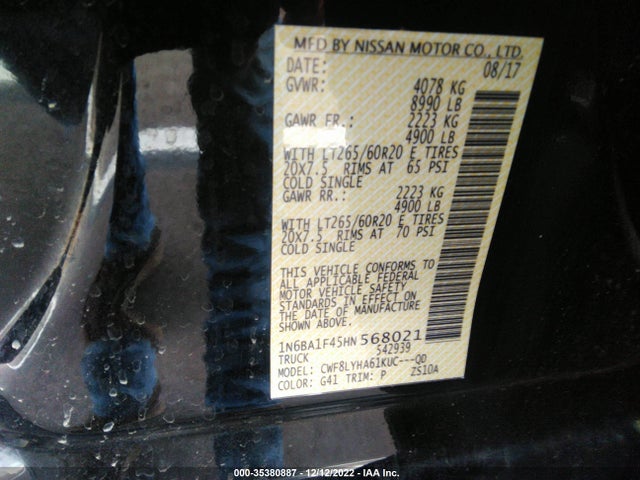 2017 Nissan Titan, VIN: 1N6BA1F45HN568021