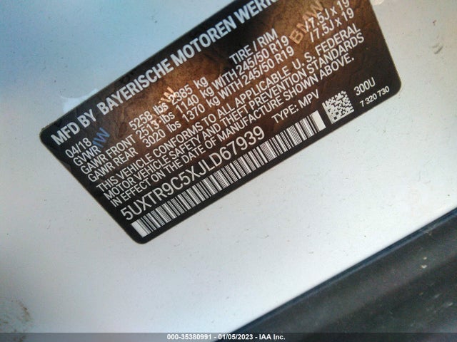 BMW X3 Xdrive30i 2018 5UXTR9C5XJLD67939 Image 9