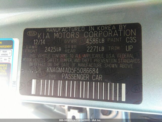 KNAGM4AD5F5086684 KIA OPTIMA HYBRID