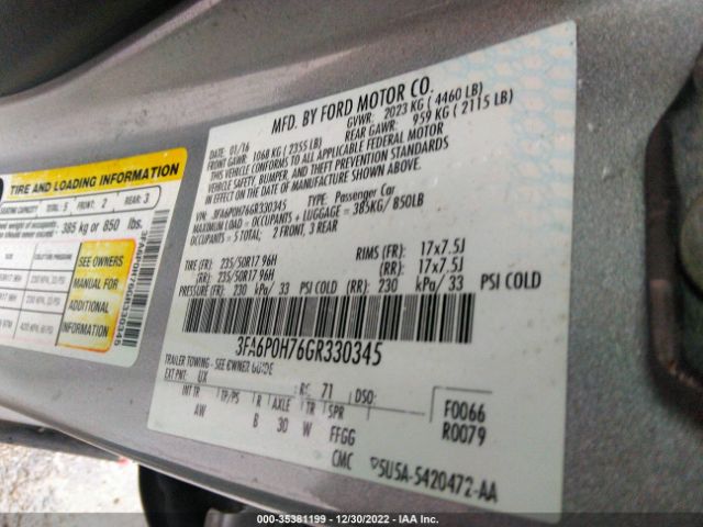3FA6P0H76GR330345 Ford FUSION SE