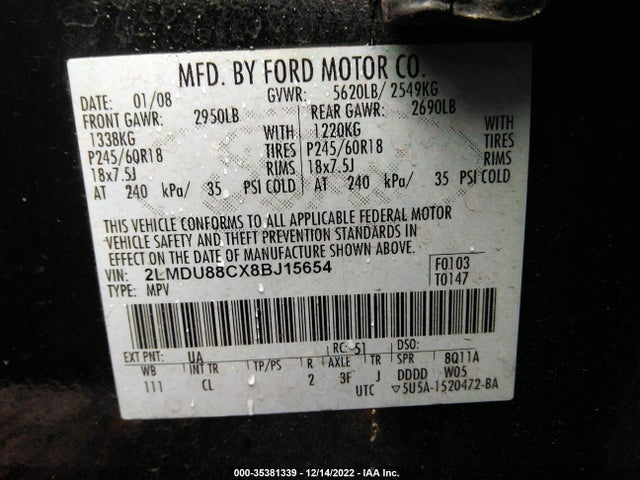 Lincoln MKX 2008 2LMDU88CX8BJ15654 Image 10