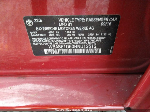 BMW 3 Series 320i 2017 WBA8E1G50HNU13513 Image 9