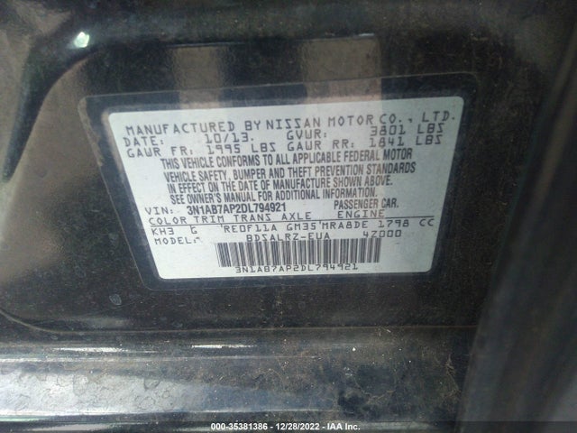 2013 NISSAN SENTRA SR VIN: 3N1AB7AP2DL794921