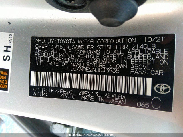 2022 Toyota Corolla, VIN: JTDEAMDE2NJ043935