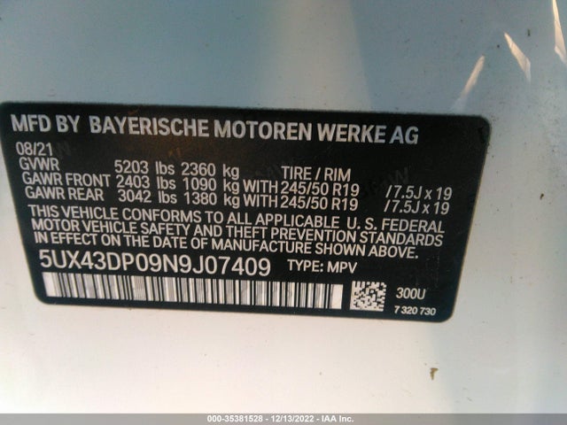 BMW X3 Sdrive30i 2022 аукцион фото