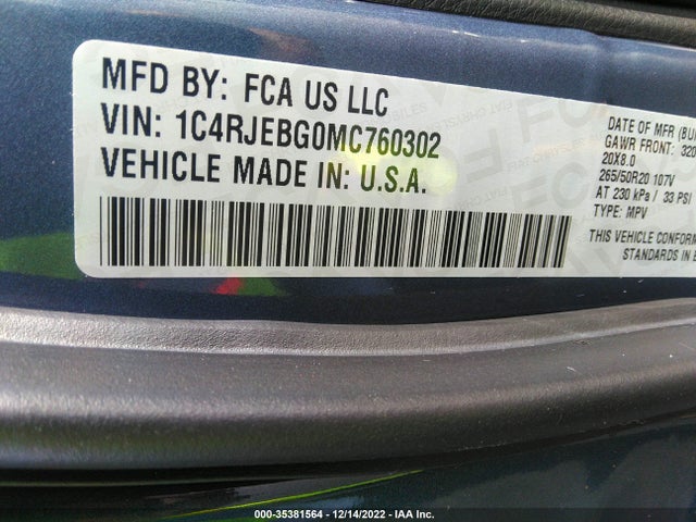 1C4RJEBG0MC760302 Jeep Grand Cherokee 80th Anniversary