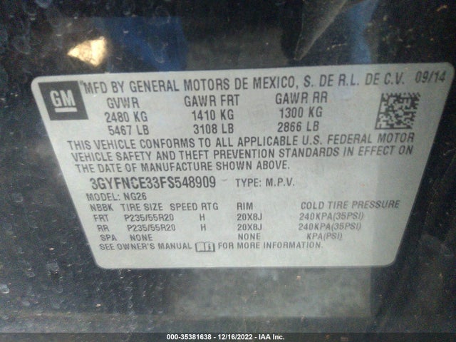 Cadillac Srx Performance Collection 2015 3GYFNCE33FS548909 Image 9