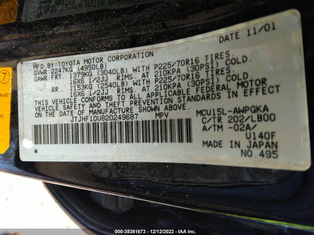 JTJHF10U820249687 Lexus RX 300