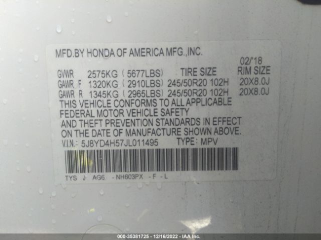 5J8YD4H57JL011495 Acura Mdx W/technology Pkg