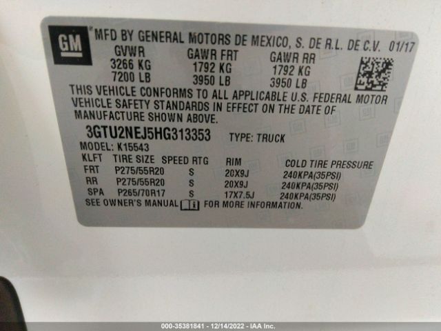 3GTU2NEJ5HG313353 GMC Sierra 1500 Slt