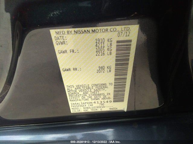 2013 NISSAN ALTIMA 2.5 SV VIN: 1N4AL3APXDN413549