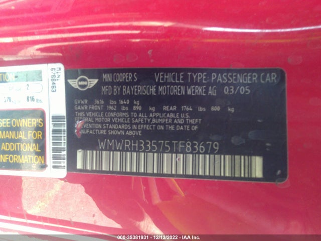 WMWRH33575TF83679 Mini Cooper Convertible S