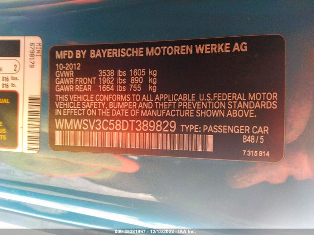 WMWSV3C58DT389829 Mini Cooper Hardtop S