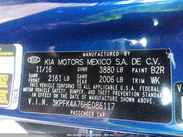 3KPFK4A76HE086117 KIA FORTE LX