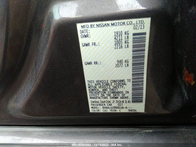2013 NISSAN ALTIMA 2.5 SV VIN: 1N4AL3AP2DC230416