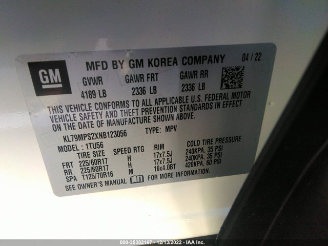 Chevrolet Trailblazer Lt 2022 KL79MPS2XNB123056 Image 9