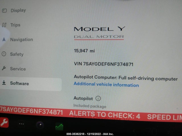 Tesla Model Y Performance 2022 7SAYGDEF6NF374871 Image 9