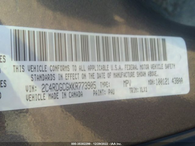 2C4RDGCGXKR773905 Dodge Grand Caravan Sxt