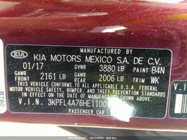 3KPFL4A76HE110011 KIA FORTE LX