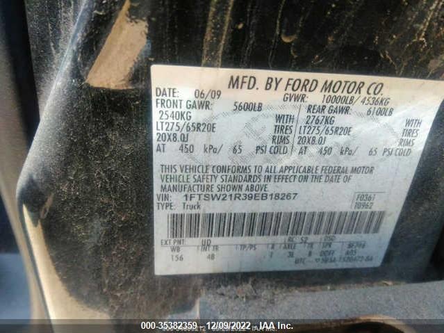 2009 FORD SUPER DUTY F-250 XL/XLT/FX4/CABELAS VIN: 1FTSW21R39EB18267