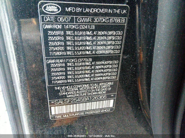 Land Rover Range Rover Sport Hse 2008 SALSF25458A126366 Image 9