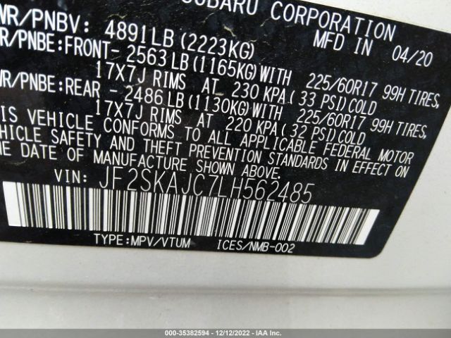 JF2SKAJC7LH562485 Subaru Forester Premium