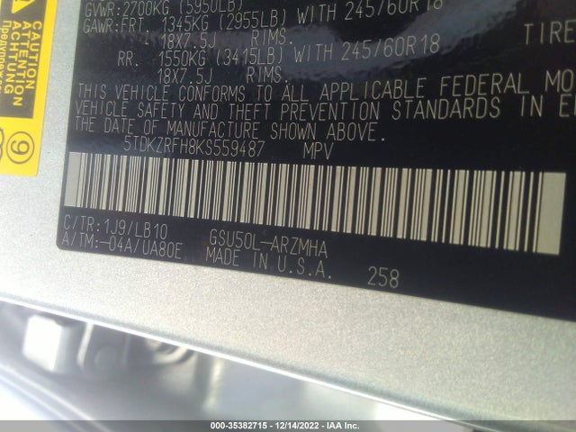 Toyota Highlander Se/xle 2019 5TDKZRFH8KS559487 Image 14
