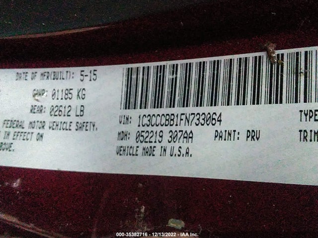 2015 CHRYSLER 200 S VIN: 1C3CCCBB1FN733064