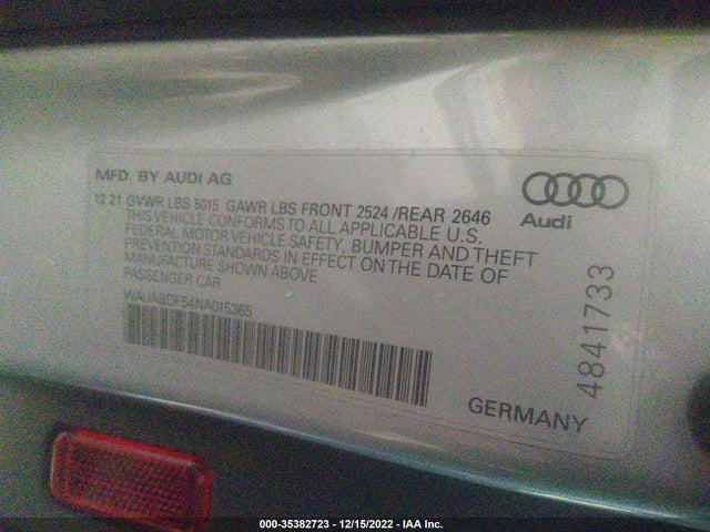 2022 Audi A5, VIN: WAUABDF54NA015365