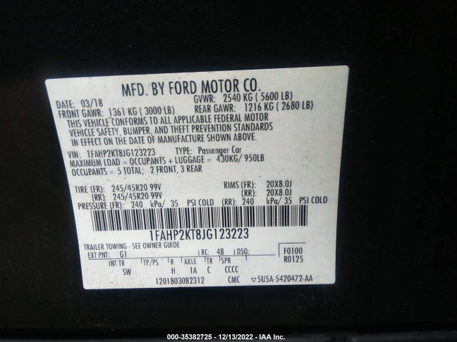 2018 Ford Taurus, VIN: 1FAHP2KT8JG123223