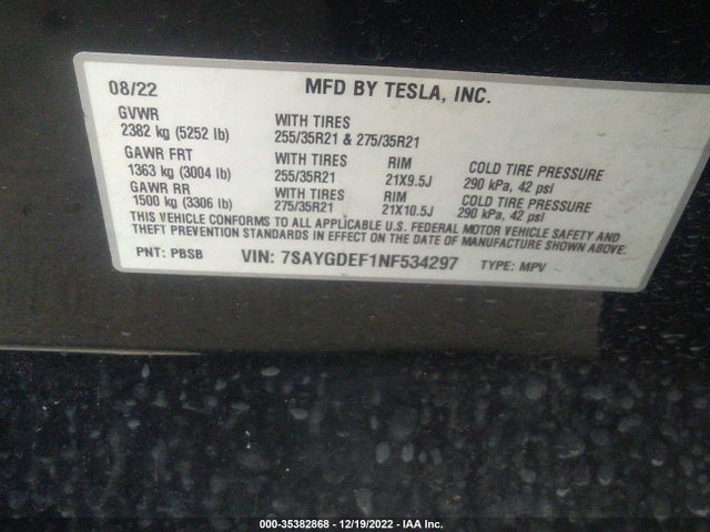 Tesla Model Y Performance 2022 7SAYGDEF1NF534297 Image 9