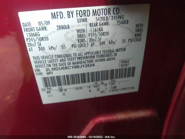 Lincoln MKX 2009 2LMDU68C19BJ13524 Image 10