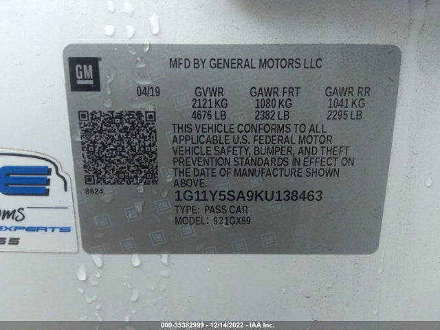 Chevrolet IMPALA LS 2019 1G11Y5SA9KU138463 Image 10