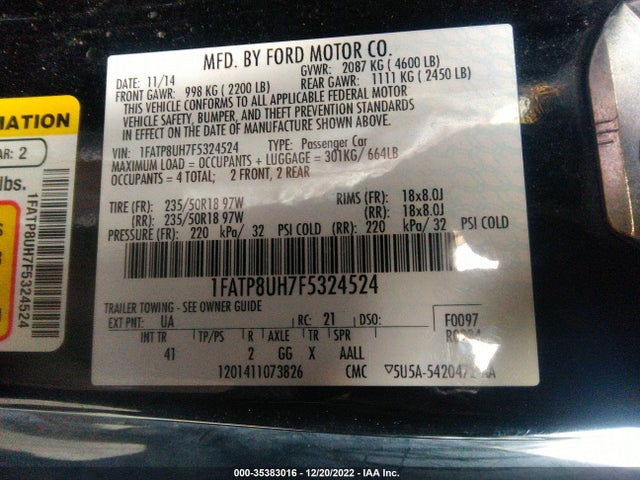 2015 Ford Mustang, VIN: 1FATP8UH7F5324524