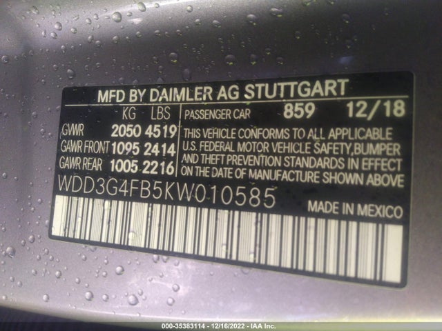 2019 Mercedes-Benz A-Class, VIN: WDD3G4FB5KW010585