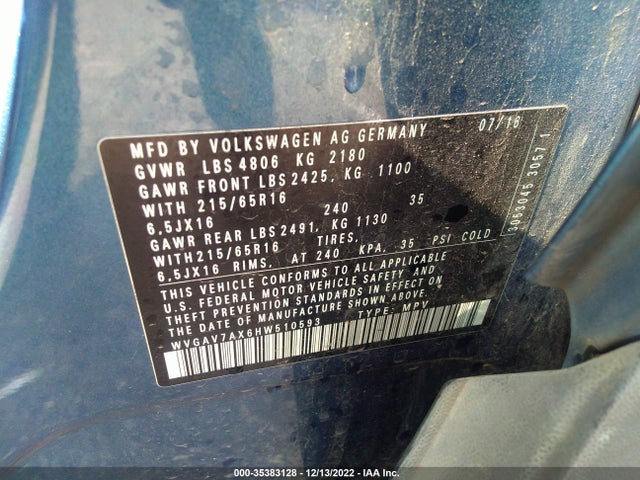 WVGAV7AX6HW510593 Volkswagen TIGUAN S