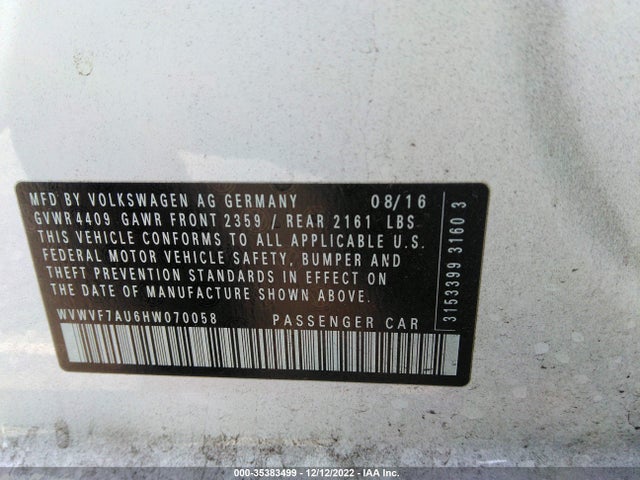 WVWVF7AU6HW070058 Volkswagen Golf R