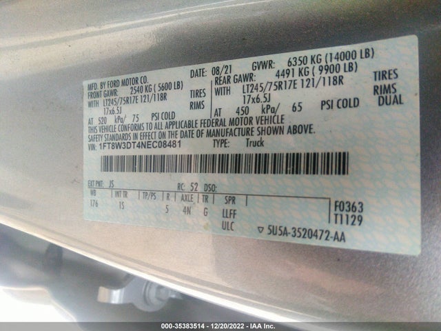2022 Ford F-350, VIN: 1FT8W3DT4NEC08481