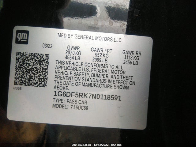 2022 Cadillac CT4, VIN: 1G6DF5RK7N0118591
