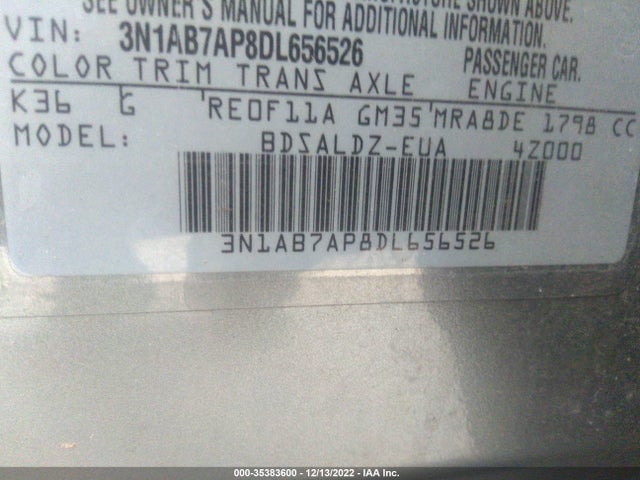 2013 NISSAN SENTRA SV VIN: 3N1AB7AP8DL656526